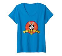 Femme Looney Tunes Bugs Bunny Logo T-Shirt avec Col en V, Saphir, L