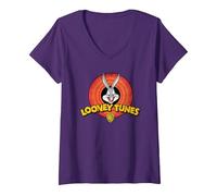 Femme Looney Tunes Bugs Bunny Logo T-Shirt avec Col en V, Violet, L
