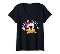 Femme Looney Tunes Daffy Duck Head Bah Humbug T-Shirt avec Col en V