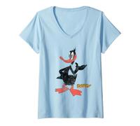 Femme Looney Tunes Daffy Duck Retro Large Pose T-Shirt avec Col en V