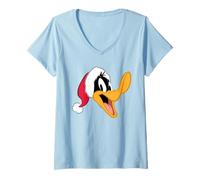 Femme Looney Tunes Daffy Duck Santa Hat T-Shirt avec Col en V