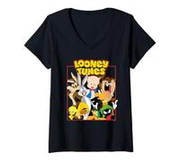 Femme Looney Tunes Group Squares T-Shirt avec Col en V