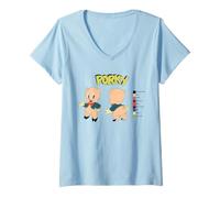 Femme Looney Tunes Porky Pig Retro Color Code T-Shirt avec Col en V