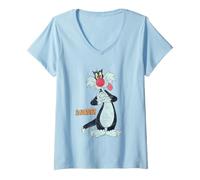 Femme Looney Tunes Sylvester Retro Large Pose T-Shirt avec Col en V