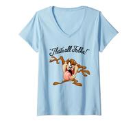 Femme Looney Tunes That's All Folks Taz Light T-Shirt avec Col en V