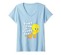 Femme Looney Tunes Tweety Puddy Tat T-Shirt avec Col en V