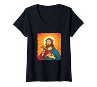 Femme Lord Pizza Cherche des croyants et des Amoureux de Jésus-Christ T-Shirt avec Col en V