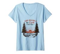 Femme Lord Willing and The Creek Don't Rise Vintage Country Faith T-Shirt avec Col en V