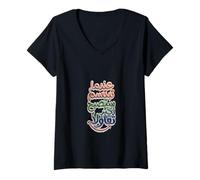 Femme Lorsque Vous souriez, Vous serez Plus optimiste en Arabe T-Shirt avec Col en V