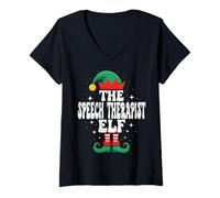 Femme L'orthophoniste Elf Funny Christmas Matching Family T-Shirt avec Col en V