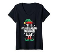 Femme L'orthophoniste Elf Funny Christmas Matching T-Shirt avec Col en V