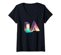 Femme Los Angeles California Retro Vintage City Graphic LA T-Shirt avec Col en V