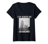 Femme Los Angeles City Hall California Retro 323 DTLA Downtown LA T-Shirt avec Col en V