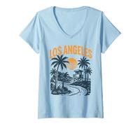 Femme Los Angeles Vintage California Beach Voyage Vacances T-Shirt avec Col en V