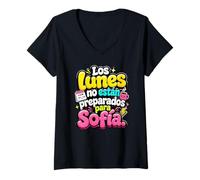 Femme Los lunes no están preparados Para Sofía Humor Frase T-Shirt avec Col en V