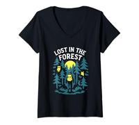 Femme Lost in The Forest Woods Randonnée Animaux Randonnée Hibou T-Shirt avec Col en V