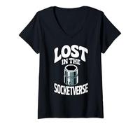 Femme Lost in The Socketverse Prise de Courant 10 mm T-Shirt avec Col en V