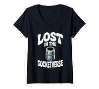 Femme Lost in The Socketverse Prise de Courant 10 mm T-Shirt avec Col en V