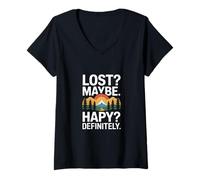 Femme Lost Maybe Happy Definitely Randonnée Trek T-Shirt avec Col en V