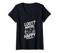 Femme Lost Maybe Happy Definitely Randonnée Trek T-Shirt avec Col en V