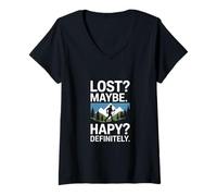 Femme Lost Maybe Happy Definitely Randonnée Trek T-Shirt avec Col en V