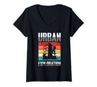 Femme Lost Place T-Shirt Urban Exploration Urbaine Abandonnés T-Shirt avec Col en V