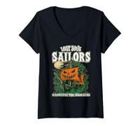 Femme Lost Soul Marins chassant la Haute mer Happy Halloween T-Shirt avec Col en V