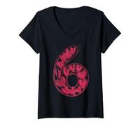 Femme Lot de 6 adorables cœurs dessinés à la Main pour la Saint-Valentin T-Shirt avec Col en V