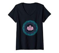 Femme Lotus Mandala | Yoga bouddhiste spirituel Zen T-Shirt avec Col en V