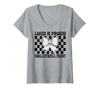 Femme Loud-n-Proud Volleyball Aunt Volleyball Auntie Coquette Bow T-Shirt avec Col en V