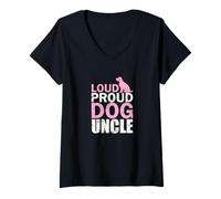 Femme Loud Proud Dog Oncle Amoureux des Animaux T-Shirt avec Col en V