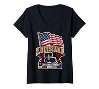 Femme Louisiana Honors The Red White and Blue T-Shirt avec Col en V
