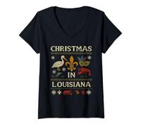 Femme Louisiana Mardi Gras Chemise Moche en Tricot Masque d'écrevisses T-Shirt avec Col en V