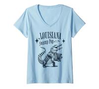 Femme Louisiana Swamp Pop Alligators New Orleans Music T-Shirt avec Col en V