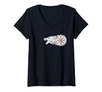 Femme Loup avec chemise vegvisir pour vikings style nordique T-Shirt avec Col en V