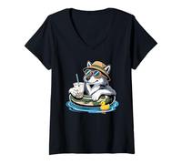 Femme Loup Boba Perle Thé au Lait Loups T-Shirt avec Col en V