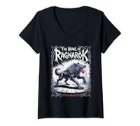 Femme Loup de Ragnarok Fenrir Viking Guerrier Norse Légende Viking T-Shirt avec Col en V