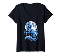 Femme Loup Hurlant sous La Lune Pleine T-Shirt avec Col en V