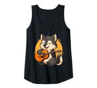 Femme Loup Jouant de la Guitare Graphique Loup garçons Filles Amateurs de Guitare Débardeur