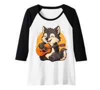 Femme Loup Jouant de la Guitare Graphique Loup garçons Filles Amateurs de Guitare Manche Raglan