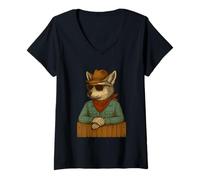 Femme Loup Lunettes de Soleil Chapeau Cowboy Country Texas Rodeo Ranch Western T-Shirt avec Col en V