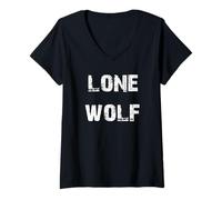 Femme Loup Solitaire T-Shirt avec Col en V