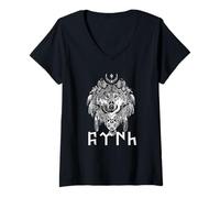 Femme Loup Tengri - Inscription spirituelle Turque Ancienne T-Shirt avec Col en V