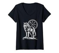 Femme Loup Viking Runes Norse Gods Nordic Mythology Vikings Lover T-Shirt avec Col en V