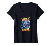 Femme Loup Whirl Loup drôle de Dessin animé | Personnage Animal T-Shirt avec Col en V