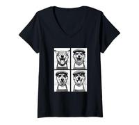 Femme Loups drôles avec Lunettes de Soleil pour Amateurs de café Barista Wolf T-Shirt avec Col en V