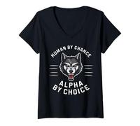 Femme Loups Loups, Humains par Hasard, Alpha par Choix T-Shirt avec Col en V