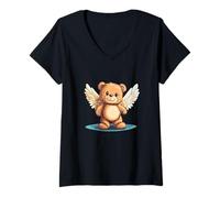 Femme L'ours en peluche céleste apporte de la joie à tous pour un look décontracté T-Shirt avec Col en V