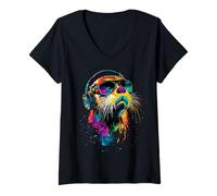 Femme Loutre avec Lunettes de Soleil J'aime Loutre de Mer Martres T-Shirt avec Col en V