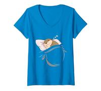 Femme Loutre dort Pyjama Cadeau de Sieste Loutre T-Shirt avec Col en V, Saphir, S